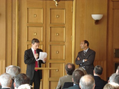 Présentation d'Eric Woerth, ministre du Budget, des Comptes publics et de la Fonction publique, par Thomas Legrain, Président du Club de l'Audace et Président de la société de lobbying TL Conseil